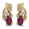14k Yellow Gold Oval Rhodolite Garnet And Diamond Earrings