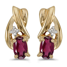  14k Yellow Gold Oval Rhodolite Garnet And Diamond Earrings