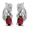 14k White Gold Oval Garnet And Diamond Earrings