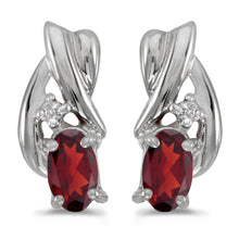  14k White Gold Oval Garnet And Diamond Earrings