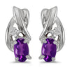 14k White Gold Oval Amethyst And Diamond Earrings
