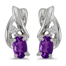  14k White Gold Oval Amethyst And Diamond Earrings