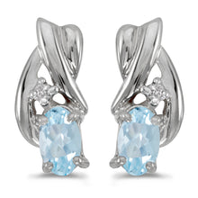  14k White Gold Oval Aquamarine And Diamond Earrings