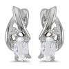 14k White Gold Oval White Topaz And Diamond Earrings