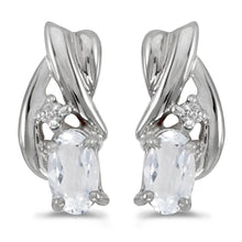  14k White Gold Oval White Topaz And Diamond Earrings