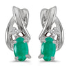 14k White Gold Oval Emerald And Diamond Earrings