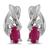 14k White Gold Oval Ruby And Diamond Earrings
