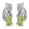 14k White Gold Oval Peridot And Diamond Earrings
