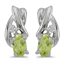  14k White Gold Oval Peridot And Diamond Earrings