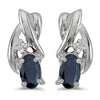 14k White Gold Oval Sapphire And Diamond Earrings