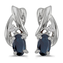  14k White Gold Oval Sapphire And Diamond Earrings