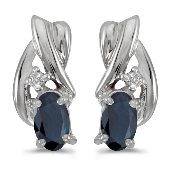 14k White Gold Oval Sapphire And Diamond Earrings