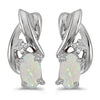14k White Gold Oval Opal And Diamond Earrings