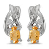 14k White Gold Oval Citrine And Diamond Earrings
