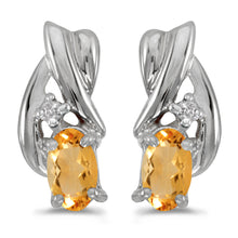  14k White Gold Oval Citrine And Diamond Earrings