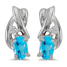  14k White Gold Oval Blue Topaz And Diamond Earrings