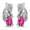 14k White Gold Oval Pink Topaz And Diamond Earrings