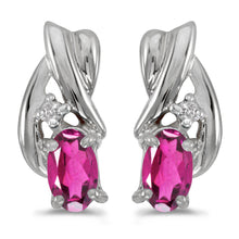  14k White Gold Oval Pink Topaz And Diamond Earrings