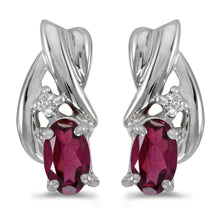  14k White Gold Oval Rhodolite Garnet And Diamond Earrings