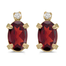  14k Yellow Gold Oval Garnet And Diamond Earrings