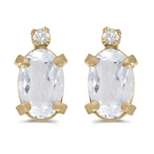  14k Yellow Gold Oval White Topaz And Diamond Earrings