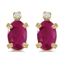  14k Yellow Gold Oval Ruby And Diamond Earrings