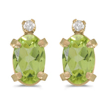  14k Yellow Gold Oval Peridot And Diamond Earrings