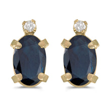  14k Yellow Gold Oval Sapphire And Diamond Earrings