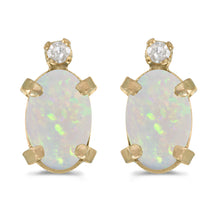  14k Yellow Gold Oval Opal And Diamond Earrings