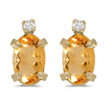  14k Yellow Gold Oval Citrine And Diamond Earrings