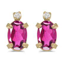  14k Yellow Gold Oval Pink Topaz And Diamond Earrings