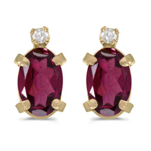  14k Yellow Gold Oval Rhodolite Garnet And Diamond Earrings