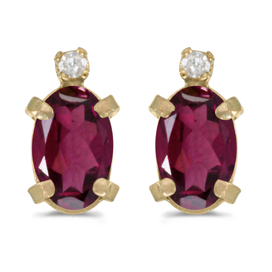 14k Yellow Gold Oval Rhodolite Garnet And Diamond Earrings