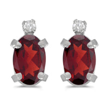  14k White Gold Oval Garnet And Diamond Earrings
