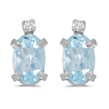  14k White Gold Oval Aquamarine And Diamond Earrings