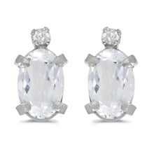  14k White Gold Oval White Topaz And Diamond Earrings