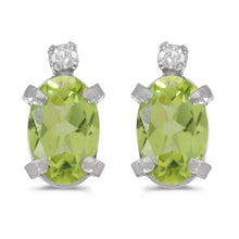  14k White Gold Oval Peridot And Diamond Earrings
