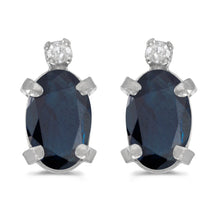  14k White Gold Oval Sapphire And Diamond Earrings
