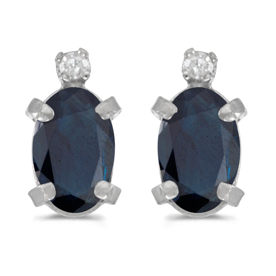 14k White Gold Oval Sapphire And Diamond Earrings