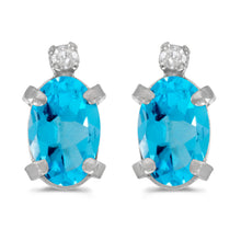  14k White Gold Oval Blue Topaz And Diamond Earrings