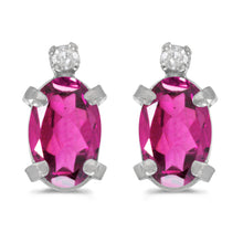  14k White Gold Oval Pink Topaz And Diamond Earrings