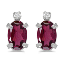  14k White Gold Oval Rhodolite Garnet And Diamond Earrings
