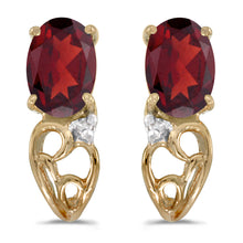  14k Yellow Gold Oval Garnet And Diamond Earrings