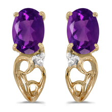  14k Yellow Gold Oval Amethyst And Diamond Earrings