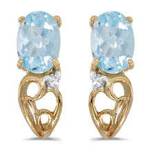  14k Yellow Gold Oval Aquamarine And Diamond Earrings