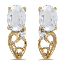  14k Yellow Gold Oval White Topaz And Diamond Earrings