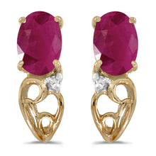  14k Yellow Gold Oval Ruby And Diamond Earrings