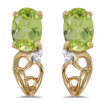  14k Yellow Gold Oval Peridot And Diamond Earrings
