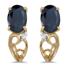  14k Yellow Gold Oval Sapphire And Diamond Earrings