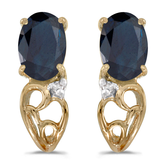 14k Yellow Gold Oval Sapphire And Diamond Earrings